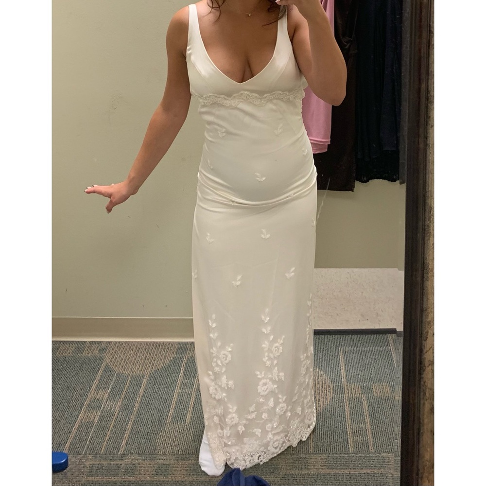 Darb Bridal off white champagne bridal tulle silk long maxi dress gown